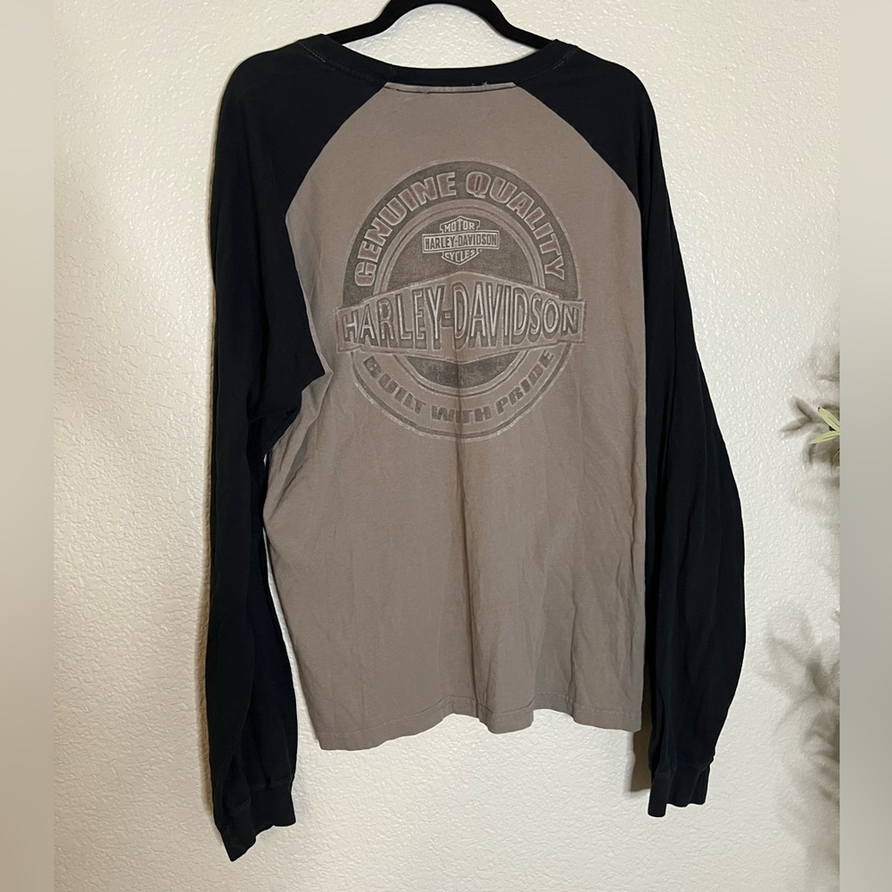 Harley Davidson Long Sleeve Baseball Style Shirt Grey Logo Mens Large
